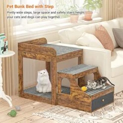 Cyclysio Pet Window Perch With Stairs, Super Large Pet Bunk Bed For Cats, Multi-Level Pet Seat Platform With Mats, Pet Bed Couch With Drawers For Bedside, Home, Indoor Use, Large Size, Rustic -Zoo Shop 51X5JVCV9rL