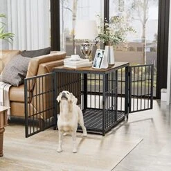 Heavy Duty Dog Crate Furniture: 84inch Wooden Dog Crates End Table Kennel With Three Doors And Removable Tray - Extra Large Puppy Indoor Training Playpen House Decorative Side Table Cage Rustic Brown -Zoo Shop 51XLI017vXL