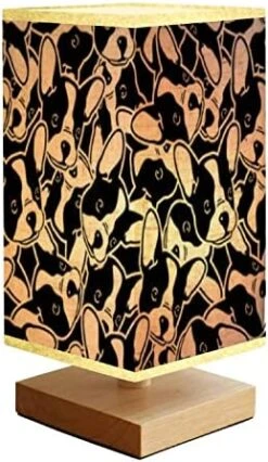 Bedside Lamps Veterinary Seamless With Pets Medicines And Food A Cat In A Collar And Reading Nightstand Lamp, Minimalist Wood Base Rectangular Fabric Shade Table Lamp For Bedroom Living Room -Zoo Shop 51XM NDG1eL. AC