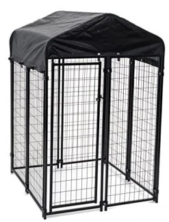 Lucky Dog 60544 Uptown Spacious 4' X 4' X 6' Heavy Duty Welded Wire Outdoor Dog Kennel With Water Resistant Cover, Black