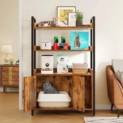 YITAHOME Large Hidden Cat Litter Box Furniture With 3 Shelves And Doors, Wood Litter Box Enclosure, Cat Washroom Storage, Brown -Zoo Shop 51Y0LczJ36L