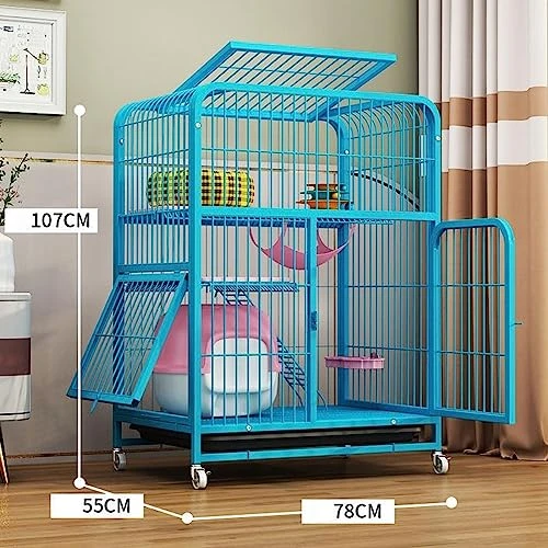 Cat Enclosures For Outside Universal Wheels Easy To Move, Designed From Metal Durable Suitable For Cats, Dogs, Rabbits, Blue/Pink (Color : Blue, Size : 78 * 55 * 107cm) 4 Cat Enclosures For Outside Universal Wheels Easy To Move, Designed From Metal Durable Suitable For Cats, Dogs, Rabbits, Blue/Pink (Color : Blue, Size : 78 * 55 * 107cm) - Image 2