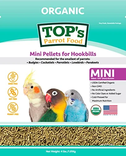TOP's Parrot Food Mini Pellets Bird Food For Budgies, Cockatiels, Parrotlets, Lovebirds, Parakeets - Non-GMO, Peanut Soy & Corn Free, USDA Organic Certified - 4LBS 3 TOP's Parrot Food Mini Pellets Bird Food For Budgies, Cockatiels, Parrotlets, Lovebirds, Parakeets - Non-GMO, Peanut Soy & Corn Free, USDA Organic Certified - 4LBS