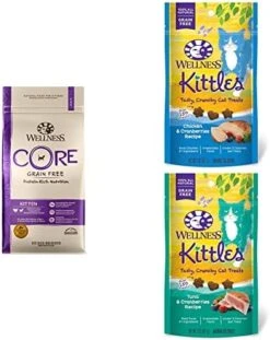 Wellness CORE Grain-Free Kitten Food, 2 Lb. Bundle + 2 Pack Of Wellness Kittles Natural Grain Free Cat Treats (Chicken & Tuna)