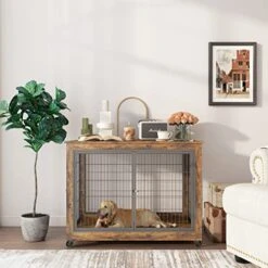 Voohek Furniture Style Dog Crate With Double Doors And Lift Top, Side Table On Wheels, 43.7’’w X 30’’d X 31.1’’h, Rustic Brown -Zoo Shop 51Yks2LrYqL