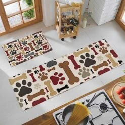 Cartoon Paws Kitchen Runner Rug And Mats Set Of 2, Cute Cat Dog Animal Bones Theme Non Slip Rugs Standing Floor Doormats For Bathroom Living Room Entryway Indoor Decor Khaki -Zoo Shop 51YlHcYLVgL