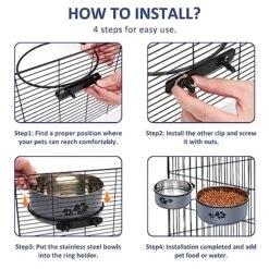 Hanging Pet Bowls,2PCS Pet Grate Bowl With Clamp Holder,Stainless Steel Dog Water Bowl Food Feeder,Removable Pet Dish Bowl For Cat,Dog Small/Medium/Large Animal (7.1"x2.8"+5.5"x2.2", Gray) -Zoo Shop 51YtNx42AqL