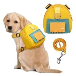 DoggieKit Dog Backpack Harness With Leash,Cute Pet Puppy Backpacks Bulid-in Dog Poop Bag Dispenser,Adjustable Pets Self Carrier Bag For Small Medium Dogs Travel Hiking Daily Walking(M, Yellow)