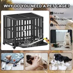Heavy Duty Dog Crate - For Small Dogs Indestructible Pet Cage Indoor/Outdoor Strong Metal Kennel With Lockable Wheels Double Doors And Removable Trays(24in) -Zoo Shop 51ZDCezbFCL