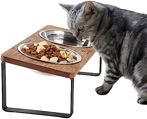 Raised Cat Food Bowls Elevated Tilted Puppy Dish Orthopedic Pet Bowl Stand Lifted 15°Angled With Double Stainless Steel Dishes 5.7 Inch Kitty Feeder Whisker Relief Anti-Vomiting(Brown) 7 Raised Cat Food Bowls Elevated Tilted Puppy Dish Orthopedic Pet Bowl Stand Lifted 15°Angled With Double Stainless Steel Dishes 5.7 Inch Kitty Feeder Whisker Relief Anti-Vomiting(Brown) - Image 5