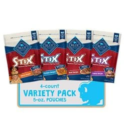 Blue Buffalo Stix Natural Soft-Moist Dog Treats, Beef, Bacon, Lamb, And Chicken 5-oz Variety Pack, 4 Count -Zoo Shop 51a4cVI0QcL
