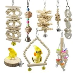 JYDQM 8 Pcs/Set Bird Parrot Swing Toys Chewing Standing Hanging Perch Hammock Bird Cage For Budgerigar Parakeet Conure