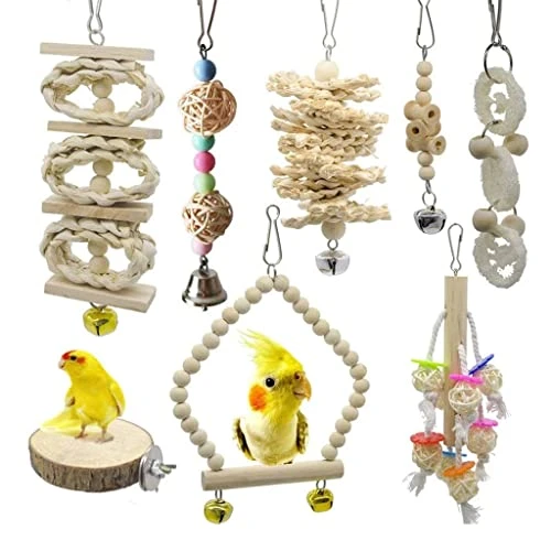 JYDQM 8 Pcs/Set Bird Parrot Swing Toys Chewing Standing Hanging Perch Hammock Bird Cage For Budgerigar Parakeet Conure 3 JYDQM 8 Pcs/Set Bird Parrot Swing Toys Chewing Standing Hanging Perch Hammock Bird Cage For Budgerigar Parakeet Conure