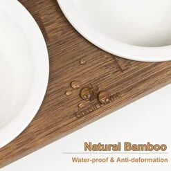 Elevated Cat Bowls, Raised Ceramic Cats Puppy Dishes For Food And Water, Tilted Bamboo Stand For Anti Vomiting, Indoor 5.5 Inch Wide Dish For Whisker Friendly (Iron Stand-Brown, Bowl 5.5in) -Zoo Shop 51aMf1xQieL