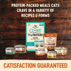 Wellness CORE Tiny Tasters Wet Cat Food, Complete & Balanced Natural Pet Food, Made With Real Meat, 1.75-Ounce Pouch, 12 Pack (Adult Cat, Land Variety Pack) -Zoo Shop 51aS337vKqL