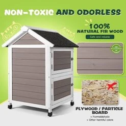 Bigrab Outdoor Large Cat House Weatherproof, Outside Feral Cat Shelter With Escape Door, Insulated Wooden Cat Condos With Window, (Two Storey Grey - For 2-3 Cats Or Small Animals) -Zoo Shop 51aT74peeNL