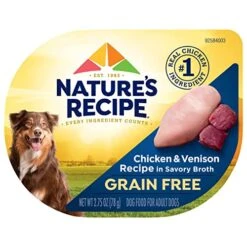 Nature’s Recipe Grain Free Wet Dog Food, Chicken & Venison Recipe, 2.75 Ounce Cup (Pack Of 12)