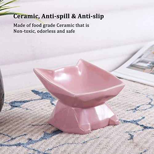 Jemirry Ceramic Raised Cat Bowl Anti Vomiting, Elevated Cat Bowls With 15° Tilt Angle, Non-Slip Food And Water Bowls For Cat And Dog, Protect Pet's Spine, Dishwasher Safe (Pink) 7 Jemirry Ceramic Raised Cat Bowl Anti Vomiting, Elevated Cat Bowls With 15° Tilt Angle, Non-Slip Food And Water Bowls For Cat And Dog, Protect Pet's Spine, Dishwasher Safe (Pink) - Image 5