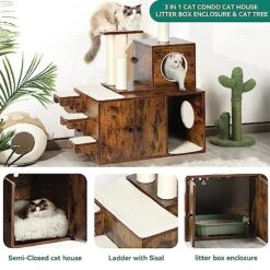 YITAHOME Litter Box Enlcosure With Cat Tree, 4-in-1 Modern Cat Tree With Cat Mat, Indoor Wooden Cat House Separable Litter Box Furniture Hidden End Table For 3-4 Large Cats 13 YITAHOME Litter Box Enlcosure With Cat Tree, 4-in-1 Modern Cat Tree With Cat Mat, Indoor Wooden Cat House Separable Litter Box Furniture Hidden End Table For 3-4 Large Cats -Zoo Shop 51b83KLBIIL