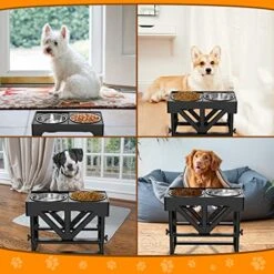 Funkeen Elevated Dog Bowls Adjustable 4 Height Raised Dog Bowl Stand With 2 Stainless Steel Pet Bowl, Lifted Dog Food And Water Bowls Holder For Small Medium Large Dogs, Black, (SDRFG-05416) 12 Funkeen Elevated Dog Bowls Adjustable 4 Height Raised Dog Bowl Stand With 2 Stainless Steel Pet Bowl, Lifted Dog Food And Water Bowls Holder For Small Medium Large Dogs, Black, (SDRFG-05416) -Zoo Shop 51cGB8uJ9gL