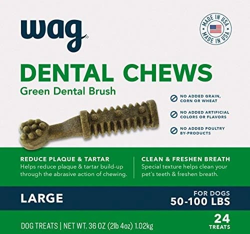 Amazon Brand - Wag Dog Dental Chews - Green Brush - Large Dogs (50 - 100 Lb), 36Oz, 24 Count 9 Amazon Brand - Wag Dog Dental Chews - Green Brush - Large Dogs (50 - 100 Lb), 36Oz, 24 Count - Image 7
