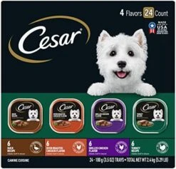 CESAR Soft Wet Dog Food Loaf In Sauce Rotisserie Chicken Flavor With Bacon & Cheese And Filet Mignon Flavor With Bacon & Potato Variety Pack, (24) 3.5 Oz. Easy Peel Trays -Zoo Shop 51cdmAw09L. AC 1