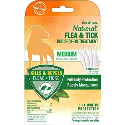 TropiClean Natural Flea & Tick Spot On Treatment For Medium Dogs 35 To 75 Lbs. 3 TropiClean Natural Flea & Tick Spot On Treatment For Medium Dogs 35 To 75 Lbs.