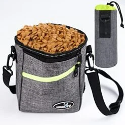 Wakytu Dog Treat Pouch With Water Bottle Bag, Large Pet Training Bag For Dogs Cats With Poop Bag Dispenser, Zippered Pocket, Metal Clip, Waist Belt, Shoulder Strap,Training Bag For Pets, 2.0 Grey-4L -Zoo Shop 51cyv4oaPIL. AC 1