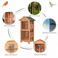 ACQUIRE Wooden Outdoor Bird Cage, Featuring A Large Play House With Removable Bottom Tray 4 Perch, Orange/Light Grey (Color : E, Size : As Shown) -Zoo Shop 51dBkNSje8L 1