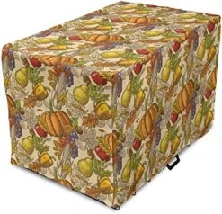 Lunarable Harvest Dog Crate Cover, Happy Thanksgiving Food Pumpkin Tomato Corn Pepper Maple Leaf Acorn Cooking Theme, Easy To Use Pet Kennel Cover For Small Dogs Puppies Kittens, 42 Inch, Multicolor -Zoo Shop 51dLvV9mlSL. AC 1