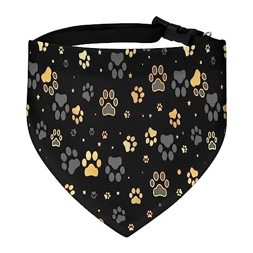 GENERIC Gold Dog Paw Print And Star Pattern Dog Bandana,Dog Bandanas Triangle Bibs Scarf Accessories Minimal Head Cicumference 3 GENERIC Gold Dog Paw Print And Star Pattern Dog Bandana,Dog Bandanas Triangle Bibs Scarf Accessories Minimal Head Cicumference