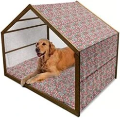 Ambesonne Fruit Wooden Dog House, Juicy Strawberries With Leaves Yummy Food Organic Charming Sweets Graphic Design, Indoor & Outdoor Portable Dog Kennel With Pillow And Cover, X-Large, Red Fern Green -Zoo Shop 51dsDCr01KL. AC