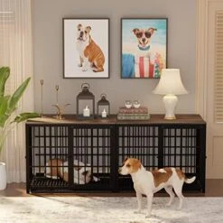 Heavy Duty Dog Crate Furniture: 84inch Wooden Dog Crates End Table Kennel With Three Doors And Removable Tray - Extra Large Puppy Indoor Training Playpen House Decorative Side Table Cage Rustic Brown -Zoo Shop 51dz6KQ4I2L. AC