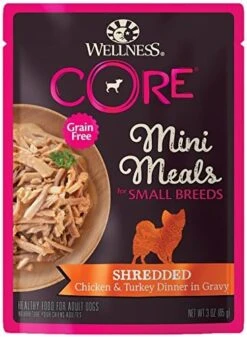 Wellness CORE Natural Grain Free Small Breed Mini Meals Wet Dog Food, Shredded Chicken & Turkey Dinner In Gravy, 3-Ounce Pouch (Pack Of 12) -Zoo Shop 51e0poGN9vL. AC