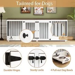 DAWNSPACES Furniture Style Large Dog Crate For 2 Dogs, 86.6" Heavy Duty Wooden Dog Kennel With Dog Bowl Drawers & Divider, Indoor Furniture Style Dog Kennel For Large Medium Dogs, White -Zoo Shop 51eBgMf8bWL