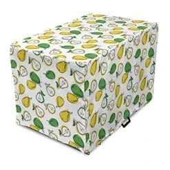 Ambesonne Fruit Dog Crate Cover, Fresh Pear Slices Leaves Juicy Organic Food Eat Summer Garden Pattern, Easy To Use Pet Kennel Cover For Small Dogs Puppies Kittens, 22 Inch, Green Earth Yellow White