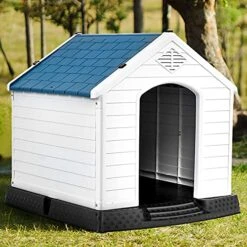Giantex Dog House For Small Dogs, Waterproof Plastic Dog Houses With Air Vents And Elevated Floor, Easy To Assemble, Outdoor Cat Feeding Station Indoor Patio Backyard Dog Kennel House
