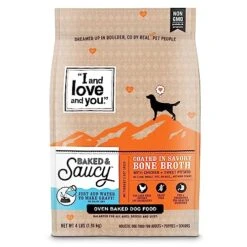 "I And Love And You" Baked And Saucy Dry Dog Food With Gravy Coating, Chicken And Sweet Potato Recipe, Grain Free, Coated In Bone Broth, Prebiotics And Probiotics, Real Meat, No Fillers, 4 Lb Bag