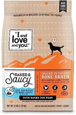 "I And Love And You" Baked And Saucy Dry Dog Food With Gravy Coating, Chicken And Sweet Potato Recipe, Grain Free, Coated In Bone Broth, Prebiotics And Probiotics, Real Meat, No Fillers, 4 Lb Bag -Zoo Shop 51eY1gW8lRL. AC