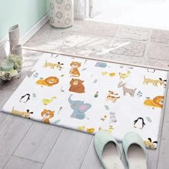 Cartoon Animal Zoo Decorative Doormat 18"x30", Non Slip Non Shedding Absorbent Indoor Area Rug, Washable Thick Plush Door Mat For Front Layered Kitchen Bathroom, Dog Tiger Lion Elephant Penguin Goat -Zoo Shop 51euN9lAOeL