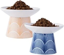 6.25 Inch Extra Wide Ceramic Raised Cat Food Bowls, Elevated Porcelain Cat Feeding Dish, Heavy Pet Feeder Bowl For Elder Big Cats,Small Dogs, Anti Vomiting, Protect Pet's Spine, 2 Pack(Blue&Orange) -Zoo Shop 51f45jUo7KL. AC