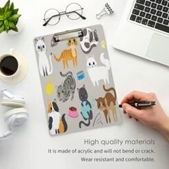 Cute Kitty Cat With Cat Breeds Toys And Food Plastic Clipboard Lovely Cat Kitchen Clipboards Low Profile Clip Boards For Students Office Man Woman Kids Standard A4 Letter Size 12.5x9 Inch Silver -Zoo Shop 51fCrtbA6DL