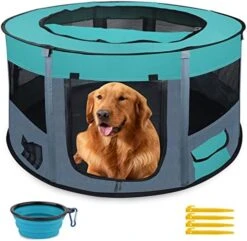 Foldable Playpen For Dogs, 44"*44"*23" Waterproof Portable Dog Cat Crate Pet Exercise Kennel Tent, Puppy Kitten Cage With Shade Cover, Indoor House Outdoor Travel Use For Dog, Cat, Rabbit, Green Large -Zoo Shop 51fH89qq 0L. AC 1