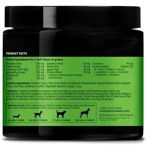 Pet Honesty Scoot Stopper - Digestion & Health Supplement For Dogs - Dog Anal Gland Support, Diarrhea & Bowel Support, Fiber & Probiotics (90 Ct) 7 Pet Honesty Scoot Stopper - Digestion & Health Supplement For Dogs - Dog Anal Gland Support, Diarrhea & Bowel Support, Fiber & Probiotics (90 Ct) - Image 5