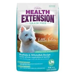 Health Extension Little Bites Dry Dog Food, Natural Food With Vitamins & Minerals, Suitable For All Puppies, Grain Free Buffalo & Whitefish Recipe With Whole Vegetable & Berries (10 Pound / 4.5 Kg)