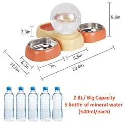 SubClap Triple Cat Bowl, Pet Water And Food Bowl Set With Automatic Water Dispenser Bottle, 2 Detachable Stainless Steel Wet Dry Food Bowls & 2.5L Spherical Water Dish For Cats & Small Dogs, Orange -Zoo Shop 51ggl9U0YTL