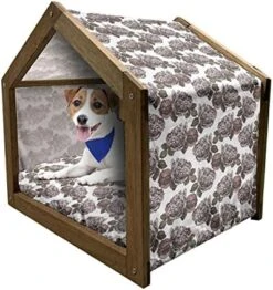 Ambesonne Fruit Wooden Pet House, Vintage Design Grape Bunches And Leaves Fresh Food Drawing, Indoor & Outdoor Portable Dog Kennel With Pillow And Cover, Small, Green Brown -Zoo Shop 51giNfhB5AL. AC