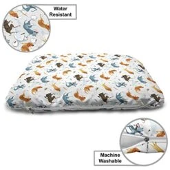 Ambesonne Dog Pet Bed, Funny Dogs Flying With Food Bowl And Bones Pets Companion Illustration, Chew Resistant Pad For Dogs And Cats Cushion With Removable Cover, 24" X 39", Slate Blue Ginger -Zoo Shop 51gmXdND5QL