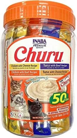 INABA Churu Cat Treats, Grain-Free, Lickable, Squeezable Creamy Purée Cat Treat/Topper With Vitamin E & Taurine, 0.5 Ounces Each Tube, 20 Tubes, Tuna Variety -Zoo Shop 51hVaYPfyiL. AC