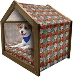 Ambesonne Floral Wooden Pet House, Singing Birds On Branches Berries Leaves Spring Sketch Outline, Indoor & Outdoor Portable Dog Kennel With Pillow And Cover, Small, Dark Seafoam Multicolor -Zoo Shop 51hZ0yuqWwL. AC